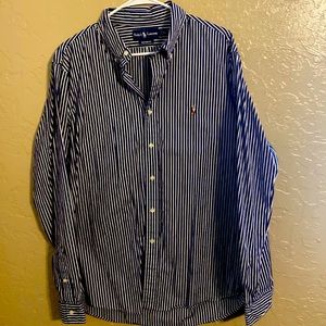 Mens Like new Ralph Lauren button down Dark Blue and White Striped XL